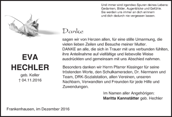 Traueranzeige von Eva Hechler von Trauerportal Echo Online