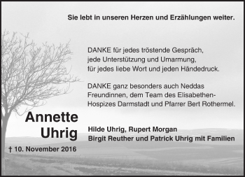 Traueranzeige von Annette Uhrig von Trauerportal Echo Online