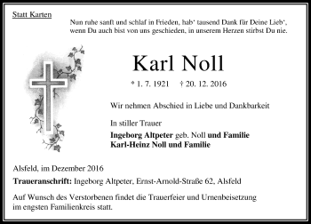 Traueranzeige von Karl Noll von VRM Trauer