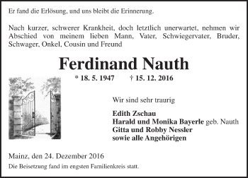 Traueranzeige von Ferdinand Nauth von Trauerportal Rhein Main Presse