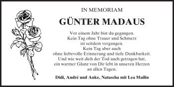Traueranzeige von Günter Madaus von Trauerportal Echo Online