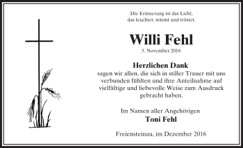 Traueranzeige von Willi Fehl von VRM Trauer