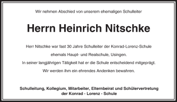 Traueranzeige von Heinrich Nitschke von  Usinger Anzeiger