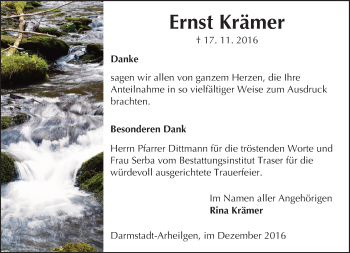 Traueranzeige von Ernst Krämer von Trauerportal Echo Online