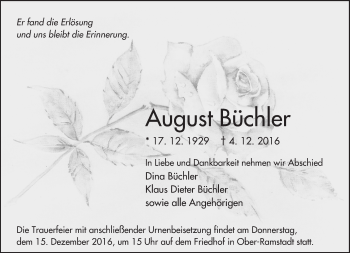 Traueranzeige von August Büchler von Trauerportal Echo Online