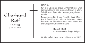 Traueranzeige von Eberhard Reif von  Camberger Anzeiger