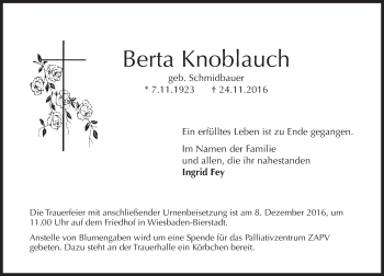 Traueranzeige von Berta Knoblauch von Trauerportal Rhein Main Presse Traueranzeige von Berta Knoblauch von Trauerportal Rhein Main Presse
