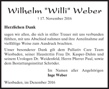 Traueranzeige von Wilhelm Weber von Trauerportal Rhein Main Presse