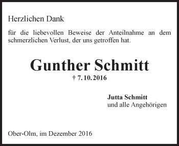 Traueranzeige von Gunther Schmitt von Trauerportal Rhein Main Presse
