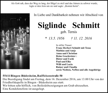 Traueranzeige von Siglinde Schmitt von Trauerportal Rhein Main Presse