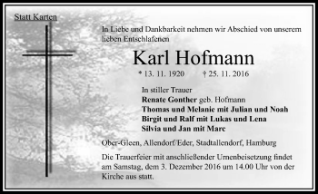 Traueranzeige von Karl Hofmann von VRM Trauer