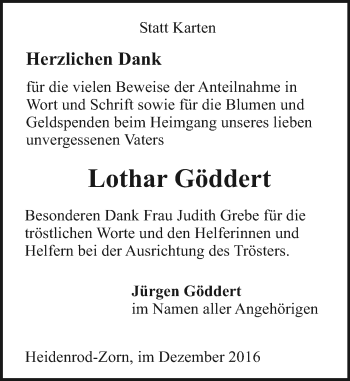 Traueranzeige von Lothar Göddert von Trauerportal Rhein Main Presse