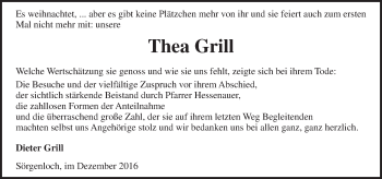 Traueranzeige von Thea Grill von Trauerportal Rhein Main Presse