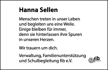 Traueranzeige von Hanna Sellen von  Gießener Anzeiger