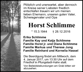 Traueranzeige von Horst Schlimme von Trauerportal Echo Online