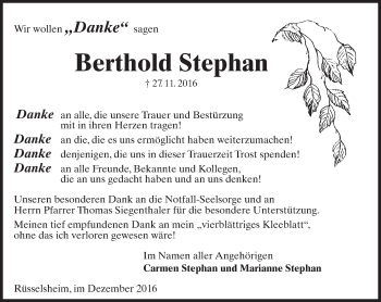 Traueranzeige von Berthold Stephan von Trauerportal Rhein Main Presse