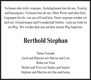 Traueranzeige von Berthold Stephan von Trauerportal Echo Online
