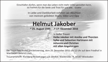 Traueranzeige von Helmut Jakober von Trauerportal Rhein Main Presse