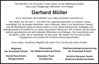 Traueranzeige von Gerhard Müller von Trauerportal Echo Online