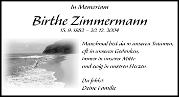 Traueranzeige von Birthe Zimmermann von  Kreisanzeiger