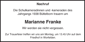 Traueranzeige von Marianne Franke von Trauerportal Echo Online