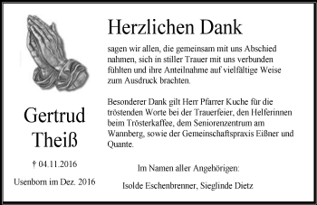 Traueranzeige von Gertrud Theiß von  Kreisanzeiger