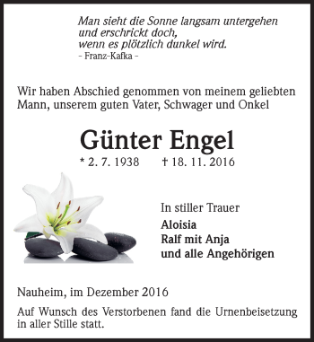 Traueranzeige von Günter Engel von Trauerportal Echo Online