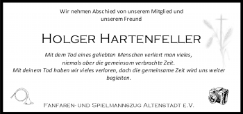 Traueranzeige von Holger Hartenfeller von  Kreisanzeiger
