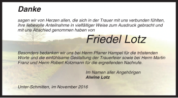 Traueranzeige von Friedel Lotz von  Kreisanzeiger