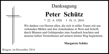 Traueranzeige von Peter Schütz von Trauerportal Rhein Main Presse