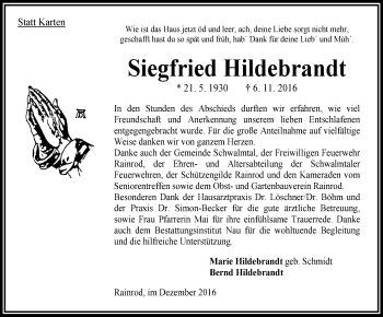 Traueranzeige von Siegfried Hildebrandt von VRM Trauer