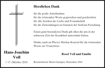 Traueranzeige von Hans-Joachim Voll von Trauerportal Echo Online