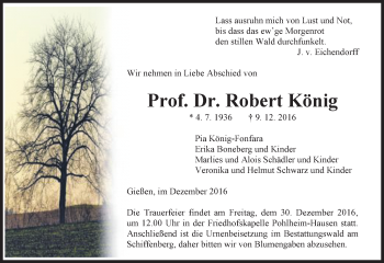 Traueranzeige von Robert König von  Gießener Anzeiger