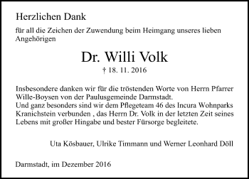 Traueranzeige von Willi Volk von Trauerportal Echo Online