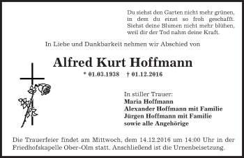 Traueranzeige von Alred Kurt Hoffmann von Trauerportal Rhein Main Presse
