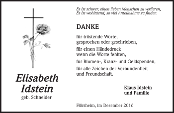 Traueranzeige von Elisabeth Idstein von Trauerportal Rhein Main Presse