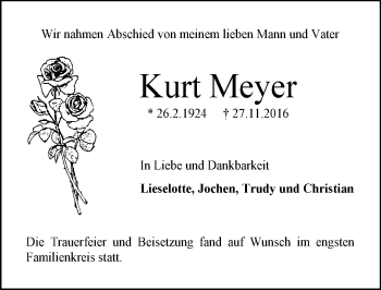 Traueranzeige von Kurt Meyer von Trauerportal Echo Online