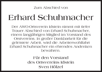 Traueranzeige von Erhard Schuhmacher von Trauerportal Rhein Main Presse