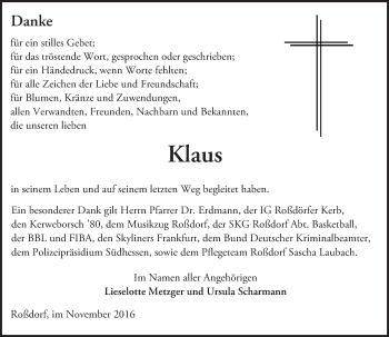Traueranzeige von Klaus  von Trauerportal Echo Online