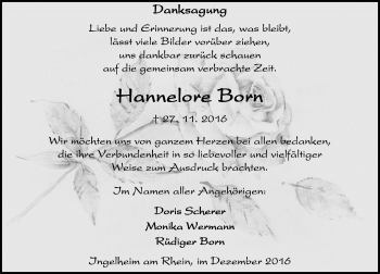 Traueranzeige von Hannelore Born von Trauerportal Rhein Main Presse