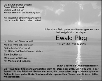 Traueranzeige von Ewald Plog von Trauerportal Rhein Main Presse