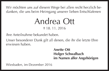 Traueranzeige von Andrea Ott von Trauerportal Rhein Main Presse