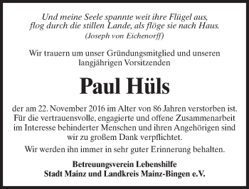 Traueranzeige von Paul Hüls von Trauerportal Rhein Main Presse