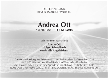 Traueranzeige von Andrea Ott von Trauerportal Rhein Main Presse