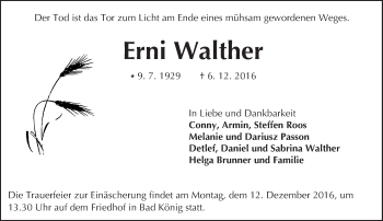 Traueranzeige von Erni Walther von Trauerportal Echo Online