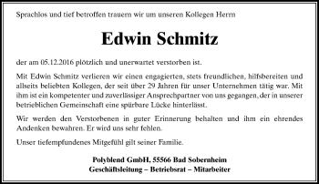 Traueranzeige von Edwin Schmitz von Trauerportal Rhein Main Presse