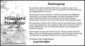 Traueranzeige von Hildegard Dörrhöfer von Trauerportal Rhein Main Presse