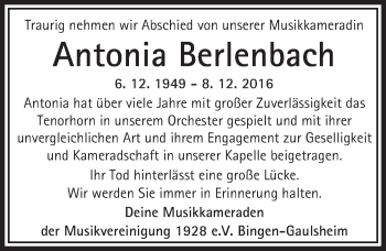 Traueranzeige von Antonia Berlenbach von Trauerportal Rhein Main Presse