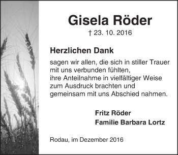 Traueranzeige von Gisela Röder von Trauerportal Echo Online