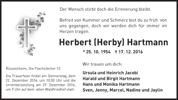 Traueranzeige von Herbert Hartmann von Trauerportal Rhein Main Presse